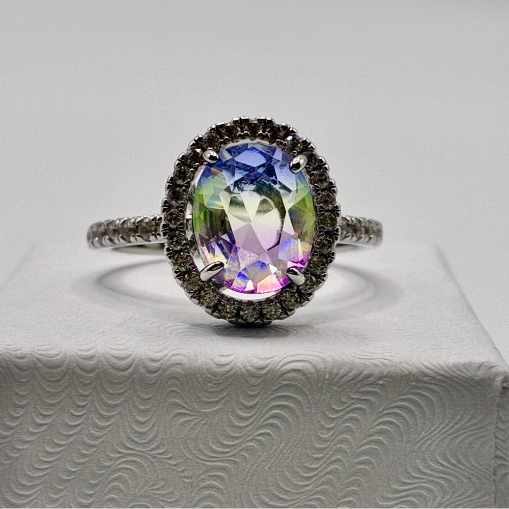 Lab Created Blue-Purple Bi Color Alexandrite Ring in Rhodium Plating